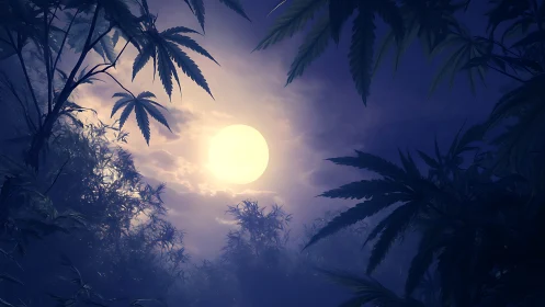 Lunar backlighting defines dense tropical foliage silhouettes