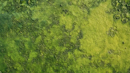 Green algae mat covers stagnant water surface completely