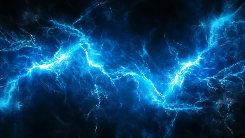 Electric blue energy river glows boldly across deep space