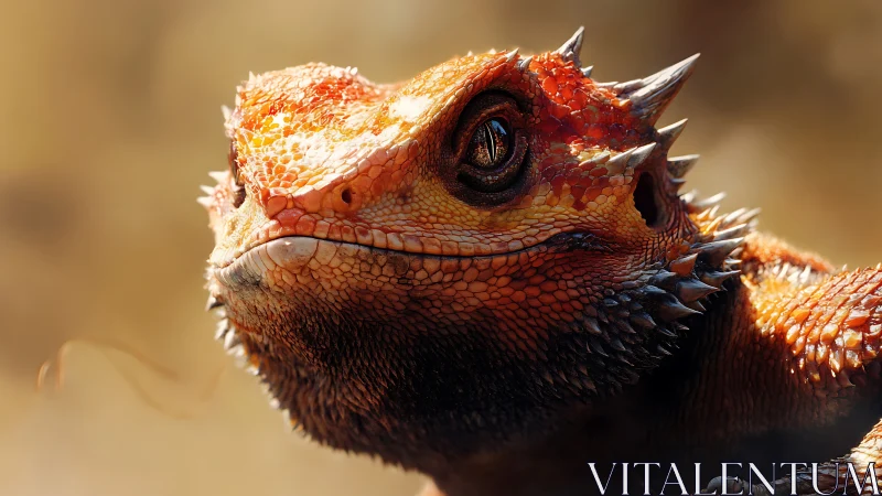 Spiny orange reptile in detailed side profile close-up view.