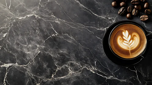 Velvety latte blooms against storm-dark marble ritual.