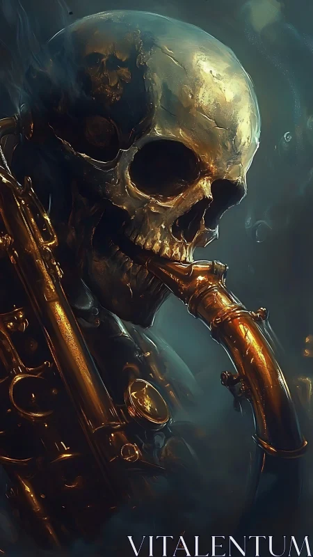 Midnight skeleton croons jazz through a molten saxophone