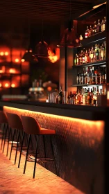 Modern cocktail bar glows with warm ambient backlighting