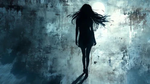 Midnight silhouette drifts through a windswept lunar hush