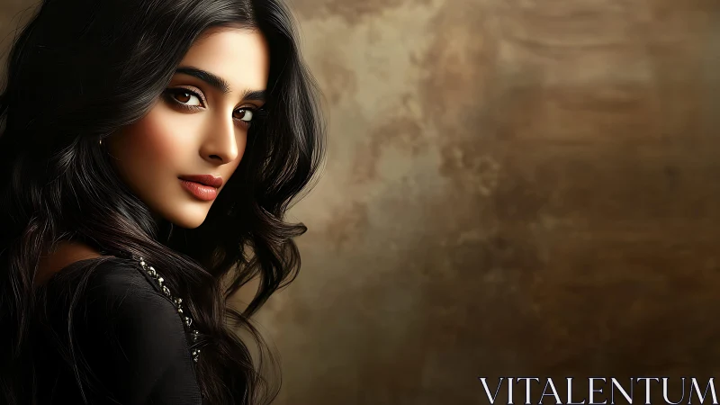 Velvet gaze against bronze dusk, a portrait of quiet fire.