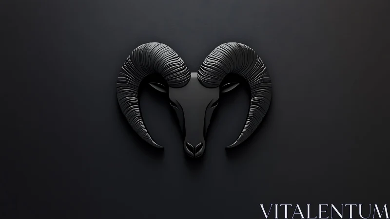 Sculpted black ram emblem stands out on matte dark background.