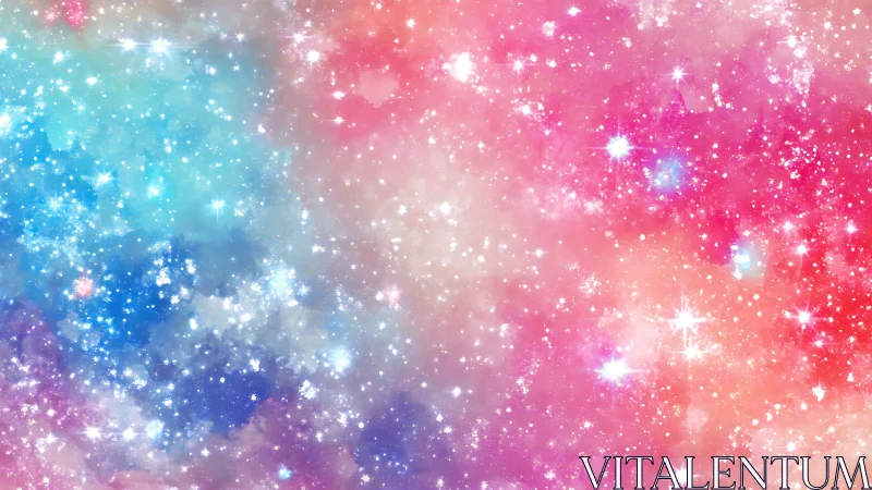 Iridescent pastel starfield blending blue, pink and coral hues.