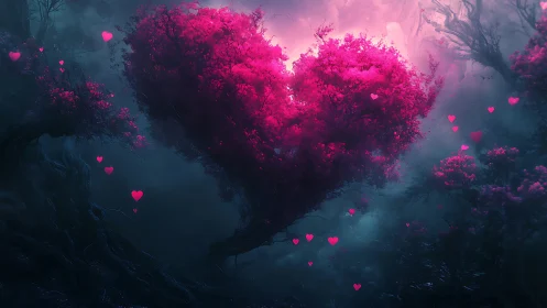 A Heart-Shaped Tree Blooms in Magenta Magic.