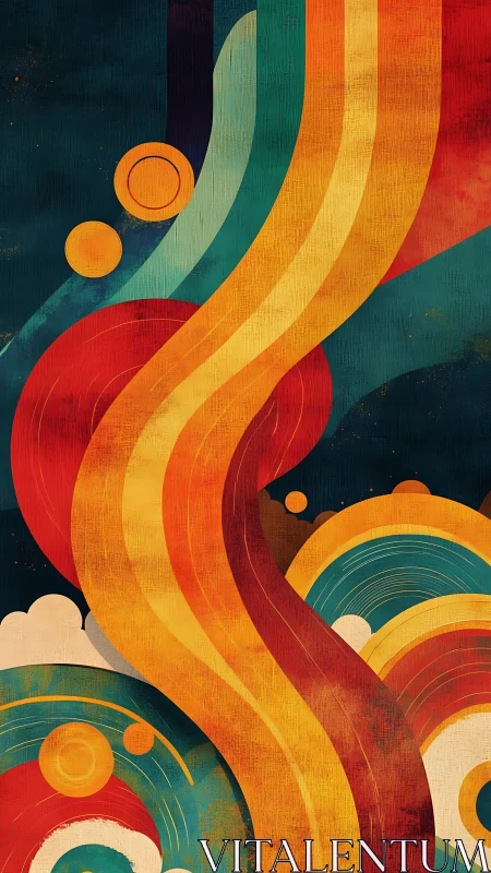 Curving vertical stripes intersect circular forms on dark field