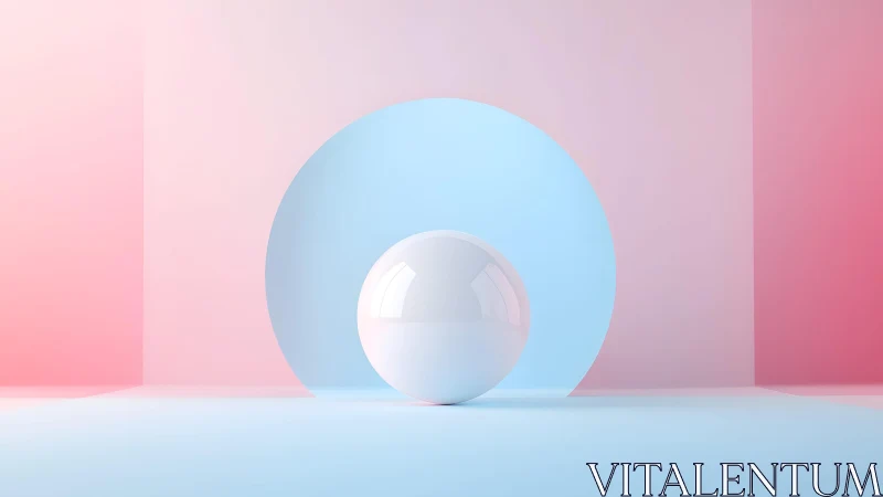 Minimal 3D sphere within pastel circular portal composition.