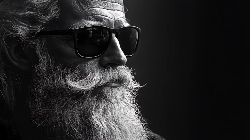 Older bearded man in sunglasses, high contrast profile.