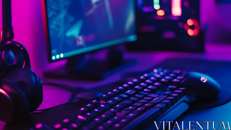 RGB-lit gaming workstation with mechanical keyboard focus.