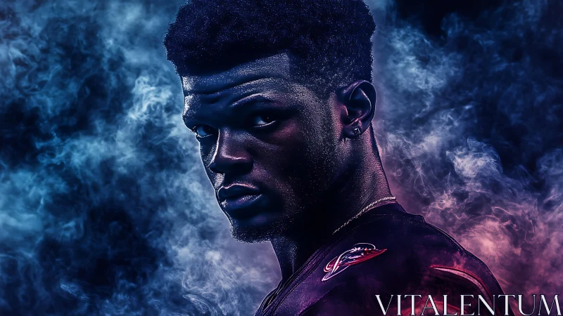 Cinematic portrait of athlete in dual-tone smoke backlighting