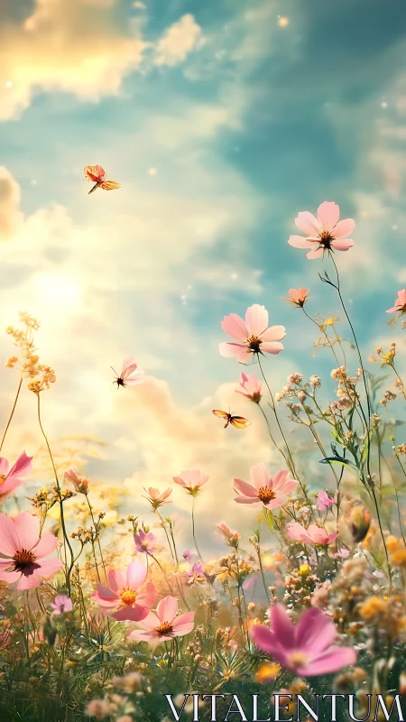 Butterflies Dancing Through Pink Cosmos Blooms.