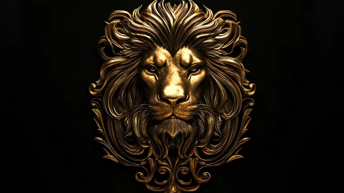 Gilded lion monarch blazing from velvet-black silence.