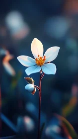 Backlit white wildflower macro with cool bokeh field