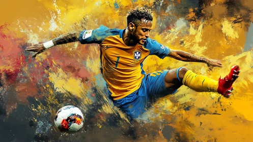 Dynamic football strike rendered in high-energy digital paint layers