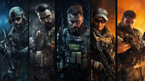 Tactical operators rendered with high-detail armor, weapons and lighting gradients