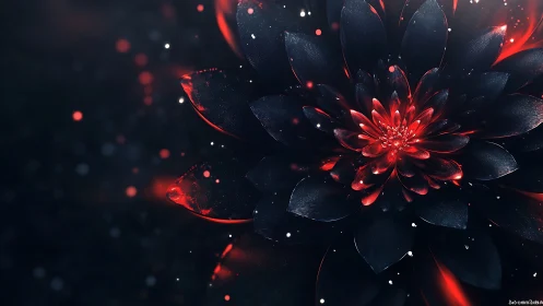Digital render shows dark flower with glowing red core