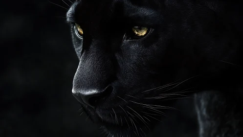 Melanistic Panther Portrait: Golden Iris Luminescence Against Ebony Fur