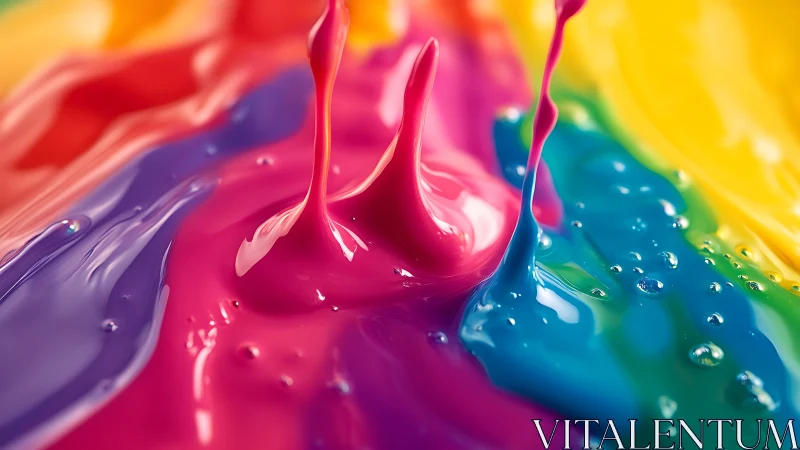 Colorful paint splashes rise playfully in a bright rainbow