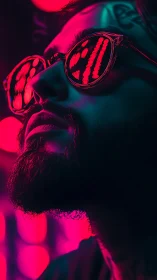 Neon magenta cyberpunk portrait with reflective code visor