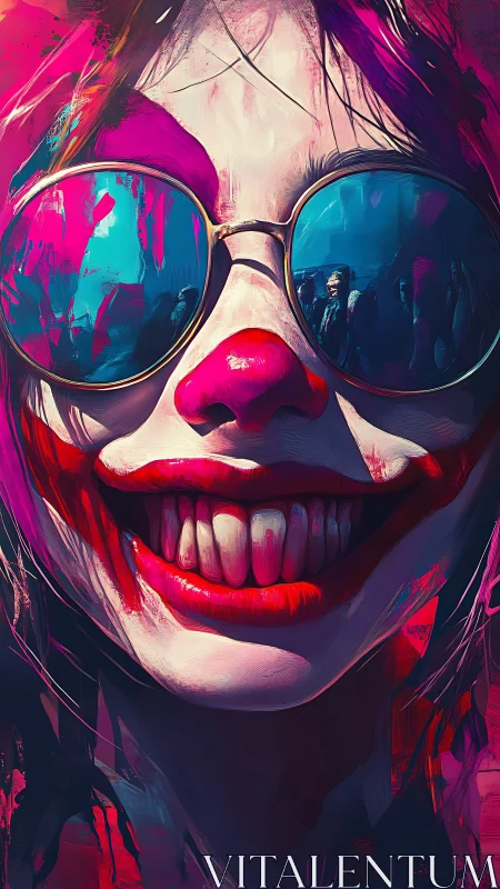 Digital painting portrait with neon clown aesthetics and glare.