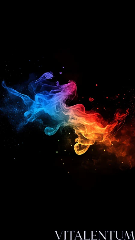 Vibrant rainbow smoke swirls glow against deep black space