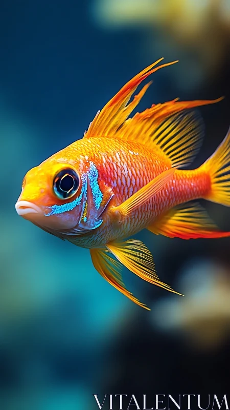Vibrant orange reef fish glows against deep teal water.