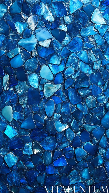 Shimmering blue glass mosaic captures ocean depth and calm