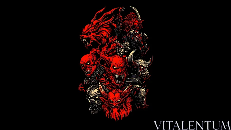 Infernal monster totem with snarling demonic beasts.