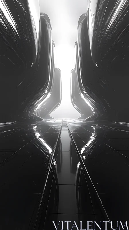 Symmetrical Futuristic Corridor Converging Toward Light.