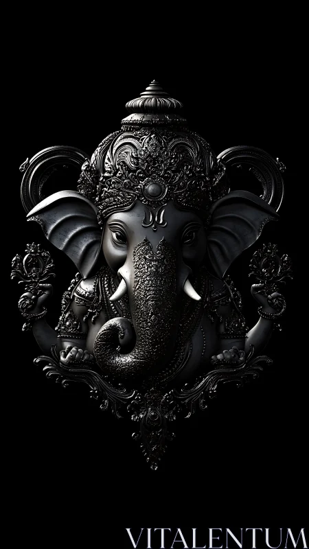 Midnight metal Ganesha emerges from shadowed ornament