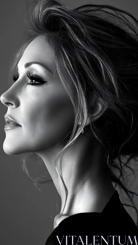 Monochrome female profile portrait with dramatic rim lighting