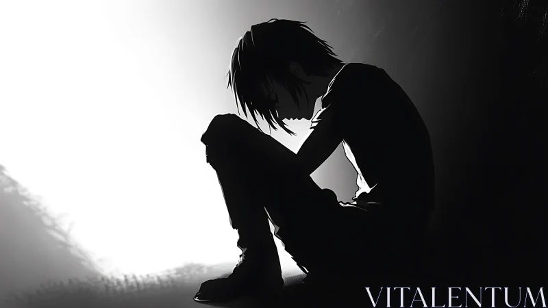 Silhouetted youth in stark chiaroscuro emotional isolation.