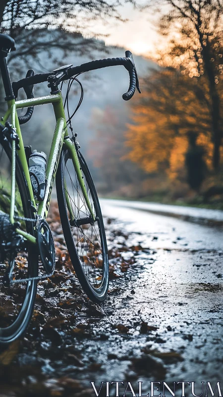 Emerald Velocipede Poised Against the River's Autumn Whisper