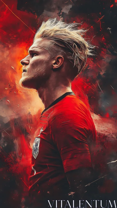 Fiery soccer portrait celebrates strength, focus and passion