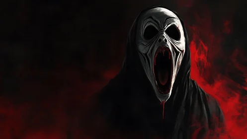 Screaming void wraith drenched in feverish red night.