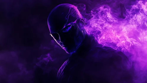 Silhouetted figure in purple smoke with strong rim lighting.