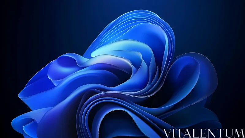 Layered blue abstract folds form a central curved structure