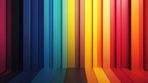 Vertical chromatic panels form immersive gradient architectural space