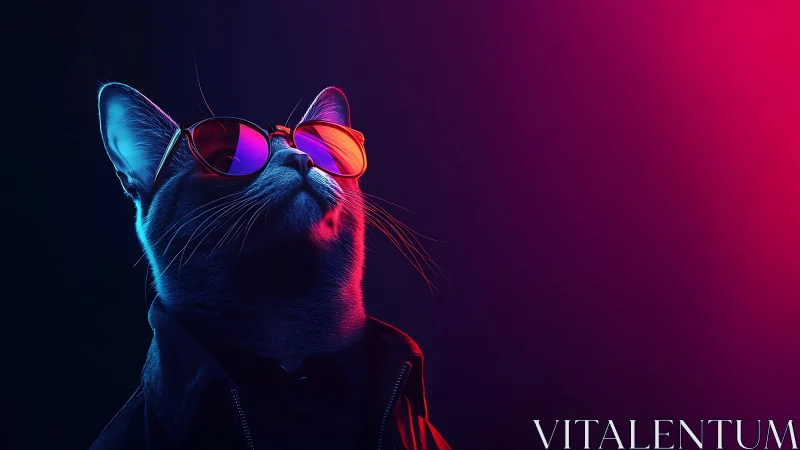 Neon-Illuminated Feline with Chromatic Lens Apparatus.