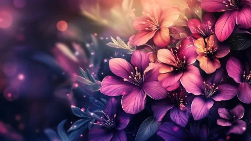 Glowing Pink Blooms Dance in Dreamy Light.