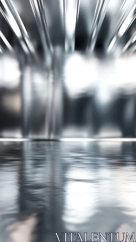Silvery ripples beneath glowing abstract metal arches.