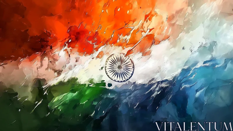 Textured tricolour abstraction integrates Ashoka Chakra geometry