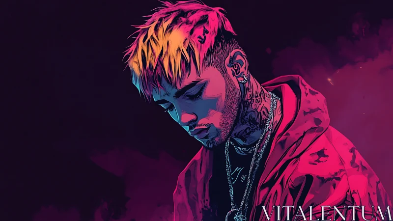 Digitally rendered portrait depicts hooded figure in profile