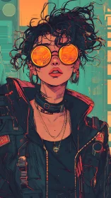 Electric city drifter gazes ahead through glowing goggles