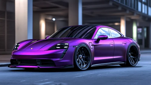 Neon boulevard prowler, electric purple sports coupe prowls.