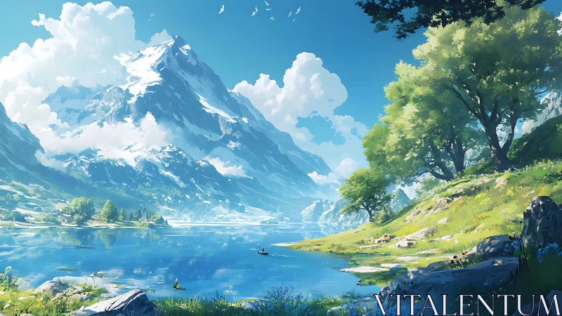 Sunlit mountain lake welcomes quiet moments of gentle wonder