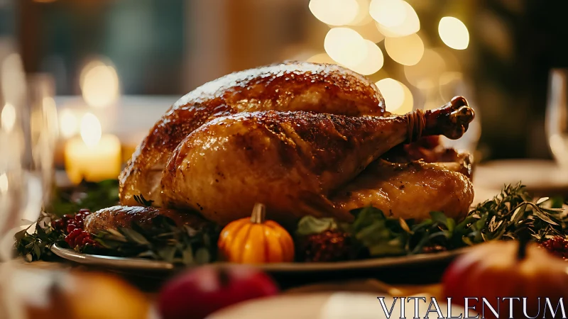 Golden roasted turkey rests on festive holiday table